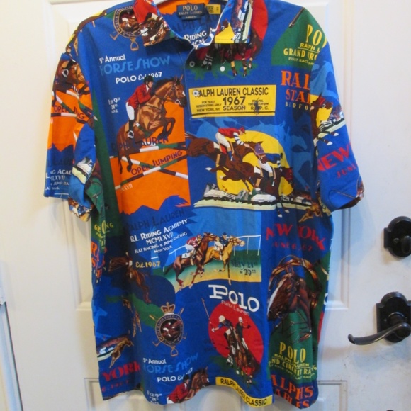POLO Ralph Lauren Classic Fit EQUESTRIAN -Print Camp Shirt Sz XL